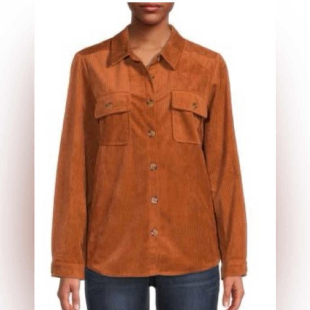 Democracy Women's Corduroy Shirt Jacket In Burnt Orange Rust Size small